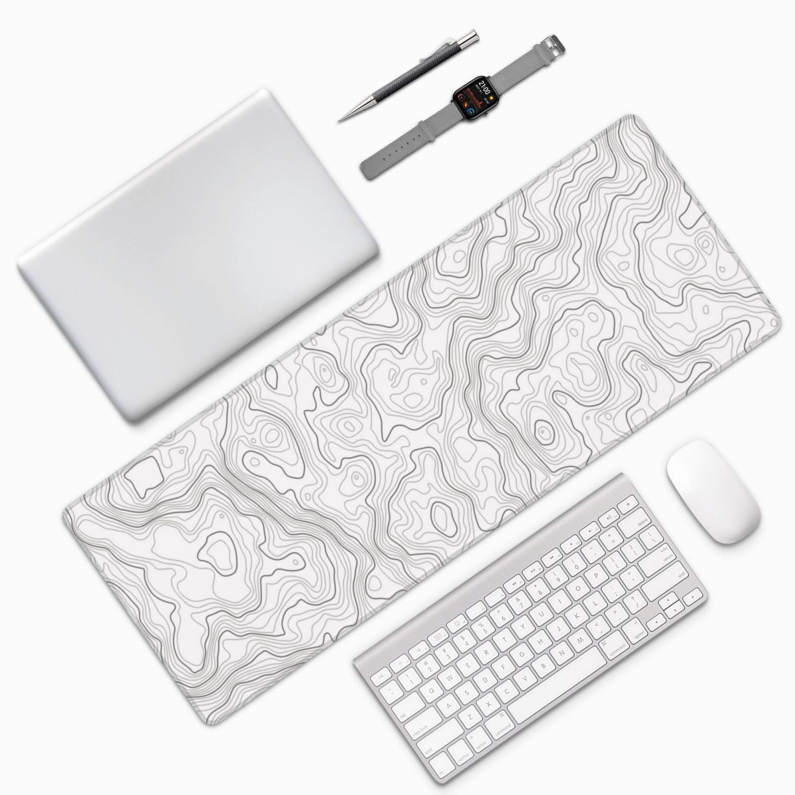 추상적인 흰색 지형 등고선 지도 지형학 지리 지형 경로 - Mousepad Xl Extended 리뷰 및 가격